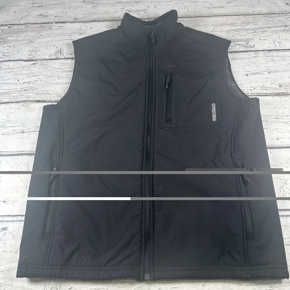 Red Head Vest Mens L Black Full Zip Fleece Lined Hunting Workwear Outdoor